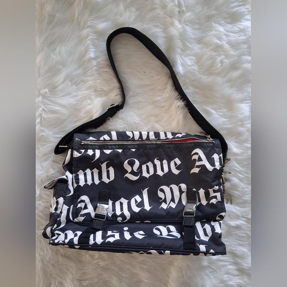L.A.M.B. x LeSportsac Messenger Bag • Gothic Text Print • Multi‑Pocket Crossbody - Picture 2 of 16